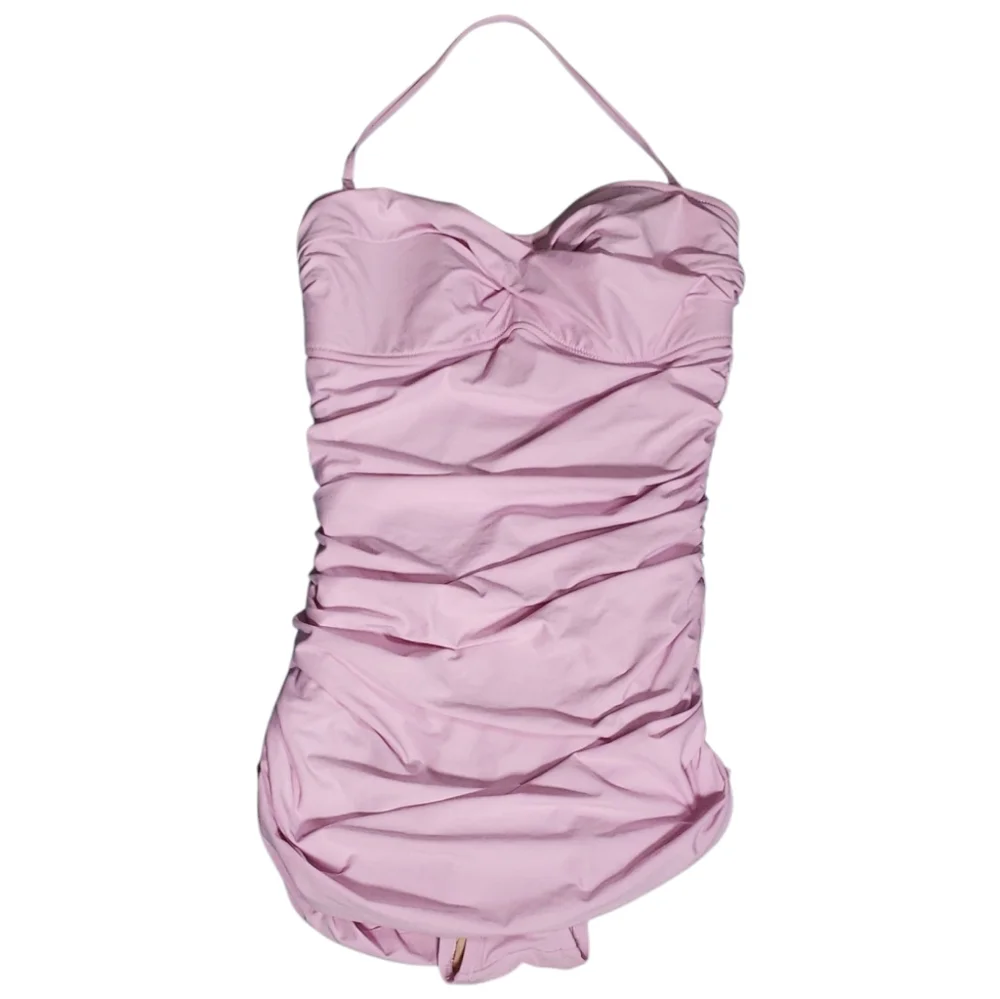 J Crew Petal Pink Shirred Gemma Crossover Halter Maillot Beach Vacation Onepiece